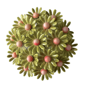 Vintage Lime Green Pink Enamel Daisy Brooch